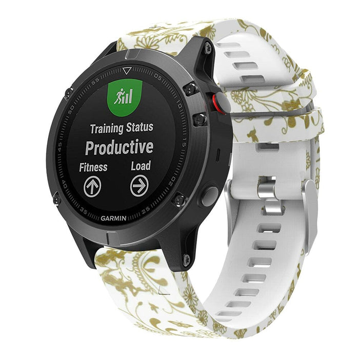 gold-flowers-garmin-fenix-e-watch-straps-nz-pattern-silicone-watch-bands-aus
