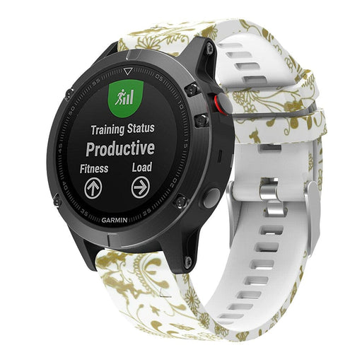 gold-flowers-garmin-fenix-8-(47mm)-watch-straps-nz-pattern-silicone-watch-bands-aus-803312