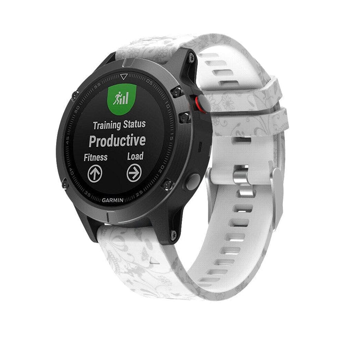flowers-white-garmin-forerunner-955-watch-straps-nz-pattern-silicone-watch-bands-aus