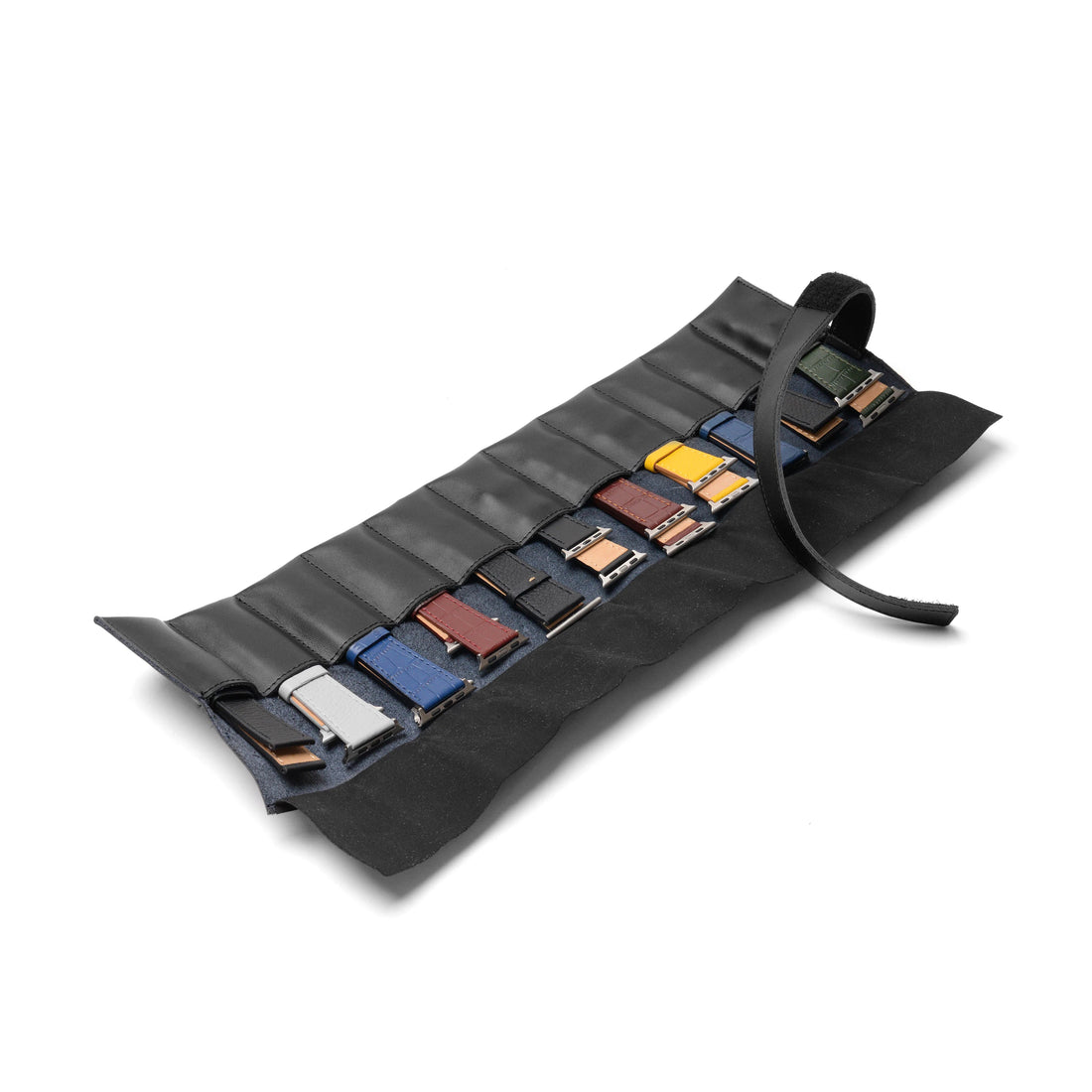 genuine-leather-watch-strap-organiser-roll-watch-band-storage-sleeve-black