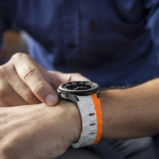 grey-orange-hex-pattern-garmin-venu-4-(45mm)-watch-straps-nz-silicone-football-pattern-watch-bands-aus