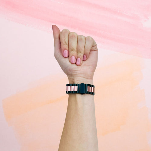 black-rose-pink-metal-fitbit-charge-5-watch-straps-nz-stainless-steel-link-watch-bands-aus