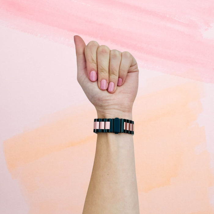 black-rose-pink-metal-garmin-instinct-3-(45mm)-watch-straps-nz-stainless-steel-link-watch-bands-aus