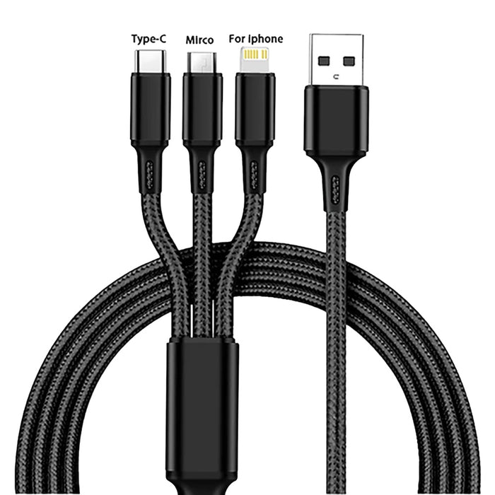 Universal 3-in-1 Charging Cable Cord - USB to USB-C, Lightning & Micro-USB