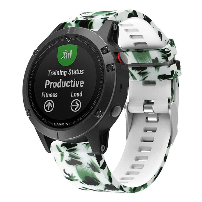 green-flowers-garmin-quatix-6-watch-straps-nz-pattern-silicone-watch-bands-aus